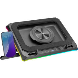 Mars Gaming MNBC-ULTRA Base Refrigeración Portátil hasta 18", Ventilador 140mm 2400RPM RGB, Hub 4x USB-A, Soporte Smartphone Ajustable 5 Posiciones CoolCore Airflow